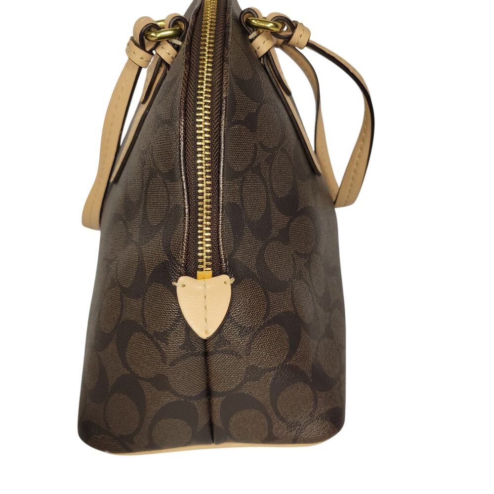 Coach Signature Peyton Cora Domed Satchel Brown Coated Canvas Leather Trim F2618 - Picture 13 of 14